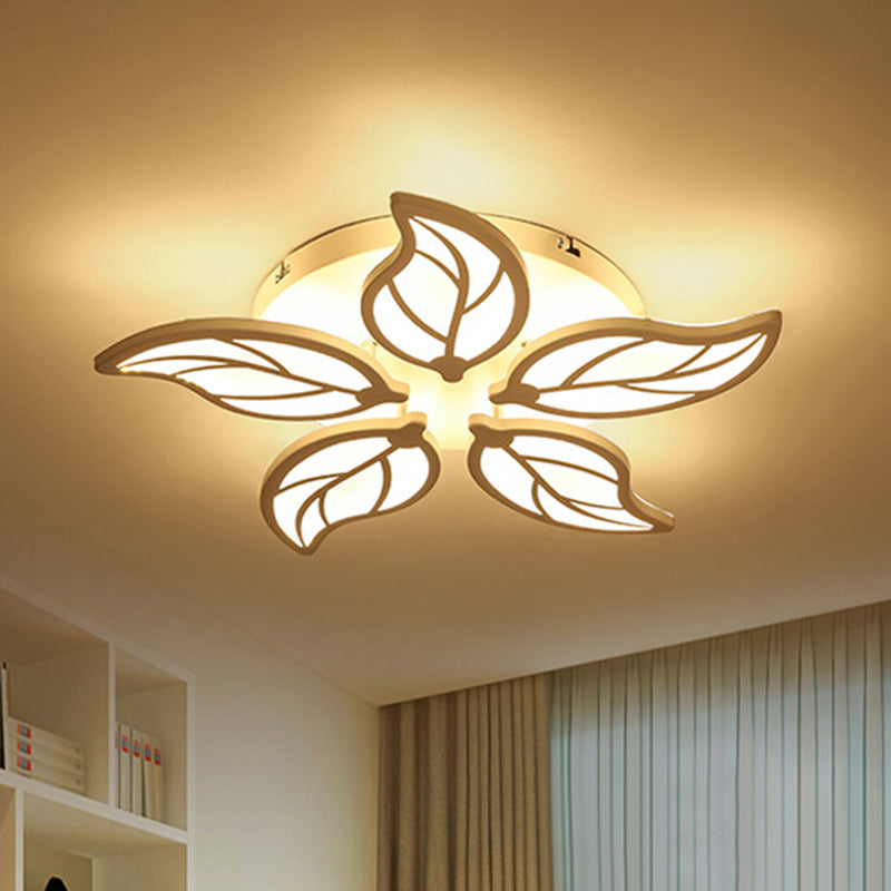 Contemporary 1/2-Tier Acrylic Flush Ceiling Lamp with Leaf Design and Warm/White LED Light (22"/27" Wide)