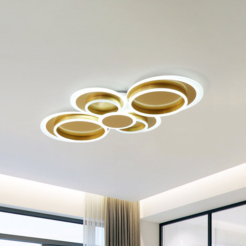 Gold Iron Ceiling Flush Mount LED Light for Parlor - Mid-Century Style with Warm/White Light