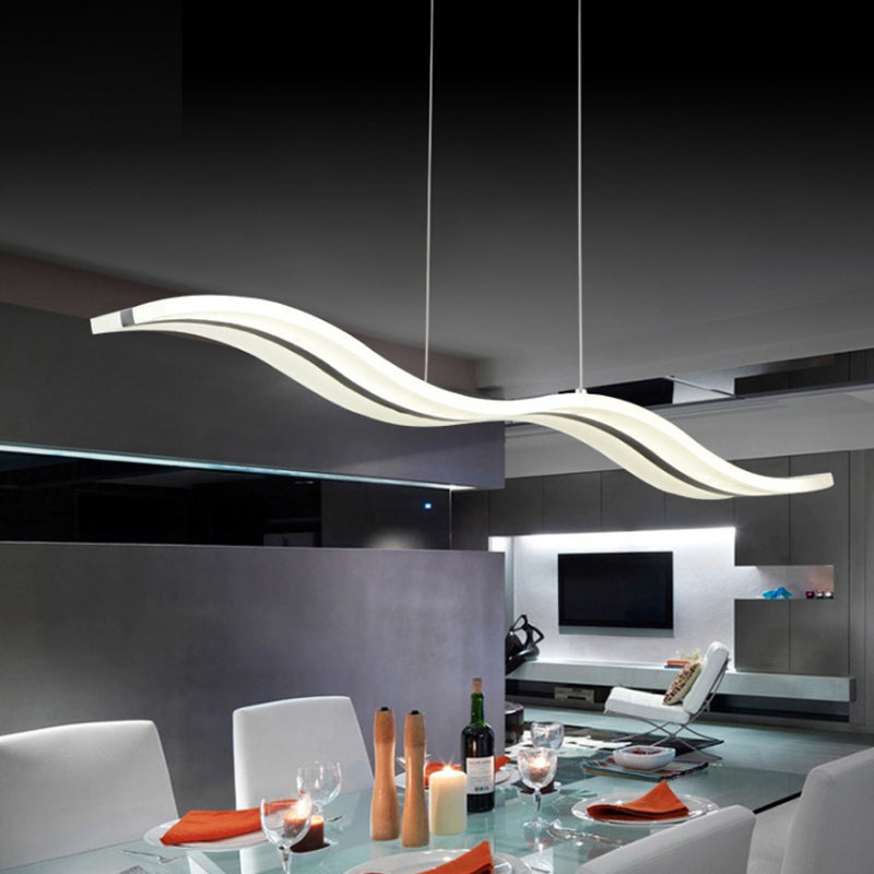 Modern Wavy Pendant LED Light in White for Office Ceiling - Sleek Acrylic Minimalist Design