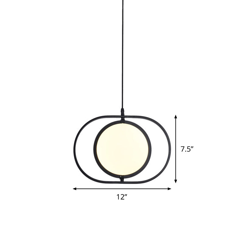 Black Metallic LED Hanging Lamp: Adjustable Disc Pendant with Capsule Frame