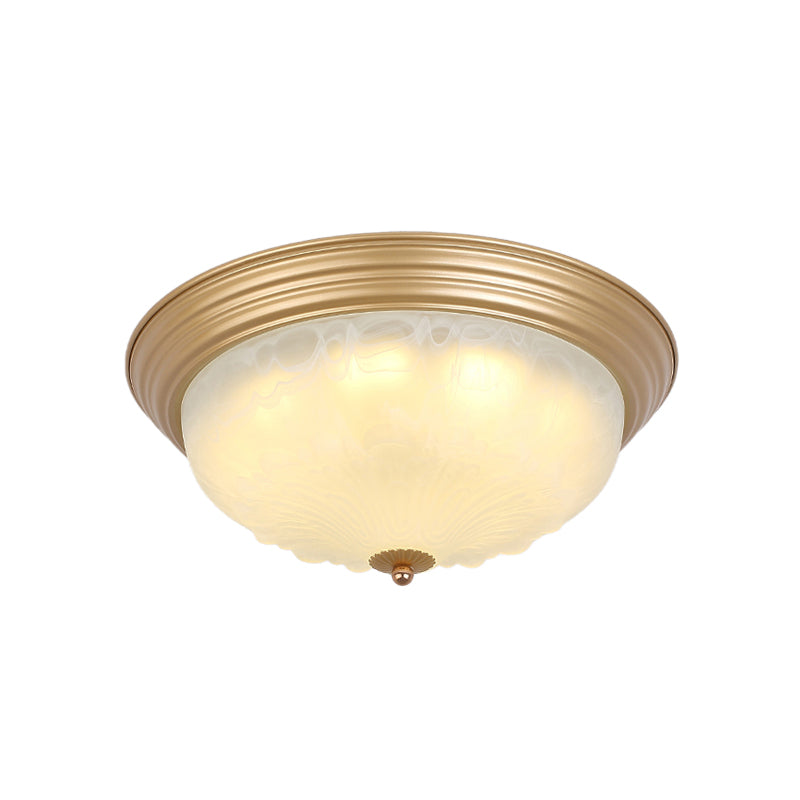 Colonial White Glass Bowl Flush Mount Ceiling Light with Gold Finish - 2/3 Heads, 16"/19.5" Width