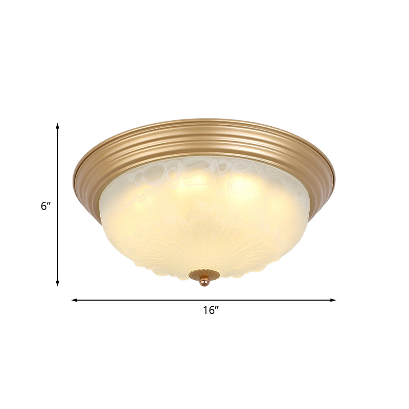 Colonial White Glass Bowl Flush Mount Ceiling Light with Gold Finish - 2/3 Heads, 16"/19.5" Width
