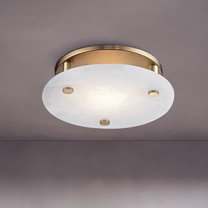 Colonial White Glass Ceiling Light Fixture with Gold Circle Accent - 3-Light Semi Flush Mount for Living Room