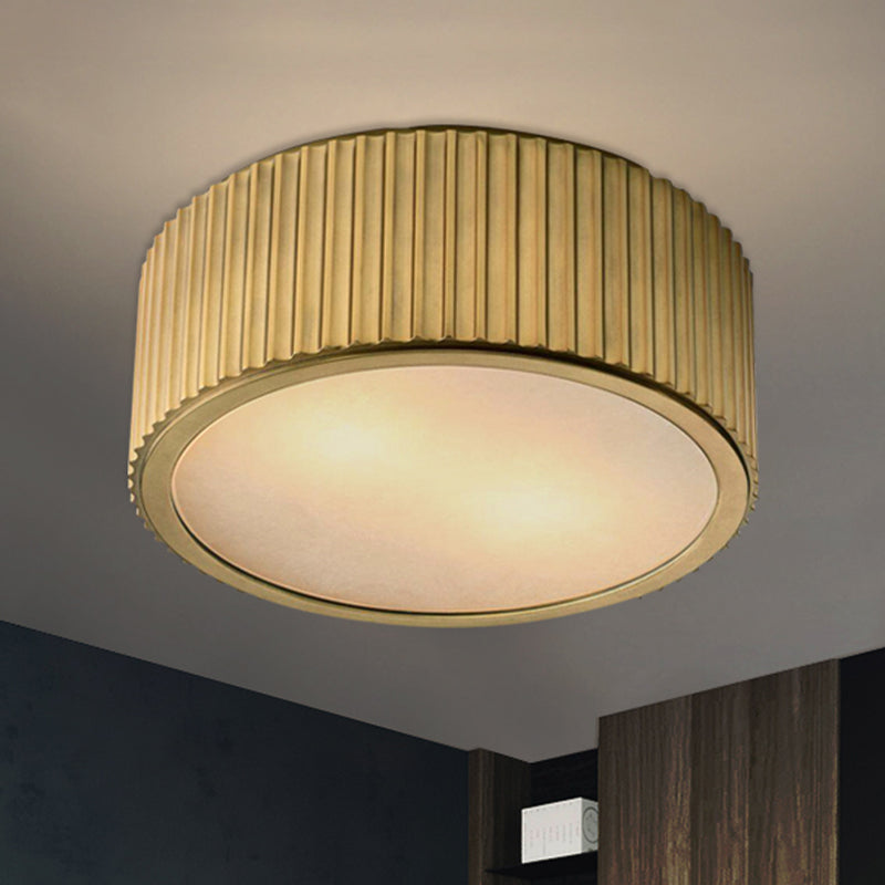 Gold Frosted Glass Ceiling Fixture - 3-Bulb Circular Flush Mount Recessed Lighting - 12"/16" Wide