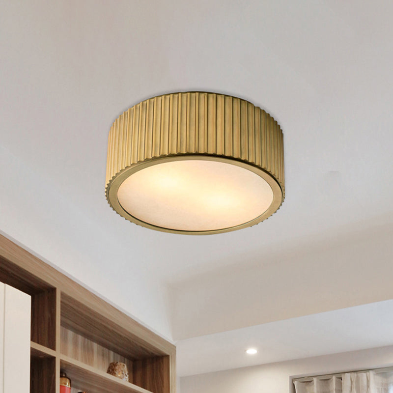 Gold Frosted Glass Ceiling Fixture - 3-Bulb Circular Flush Mount Recessed Lighting - 12"/16" Wide