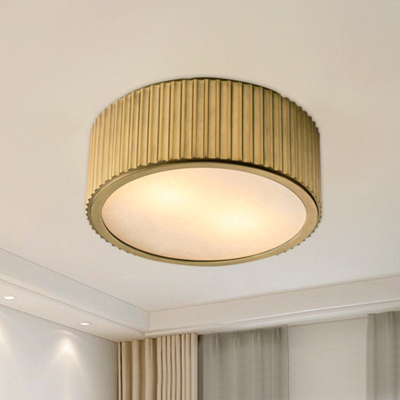 Gold Frosted Glass Ceiling Fixture - 3-Bulb Circular Flush Mount Recessed Lighting - 12"/16" Wide