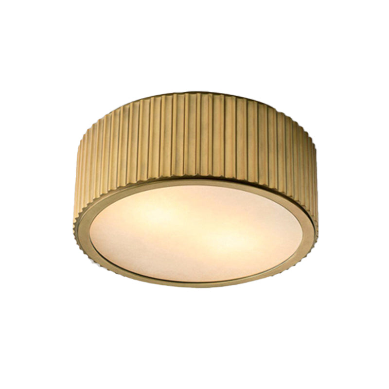 Gold Frosted Glass Ceiling Fixture - 3-Bulb Circular Flush Mount Recessed Lighting - 12"/16" Wide