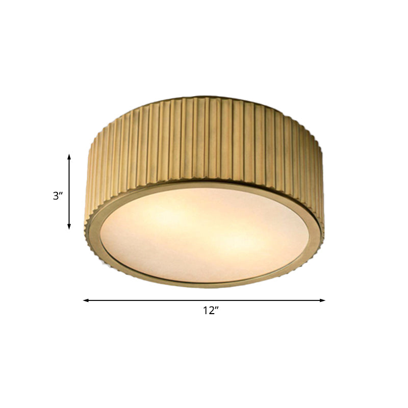 Gold Frosted Glass Ceiling Fixture - 3-Bulb Circular Flush Mount Recessed Lighting - 12"/16" Wide