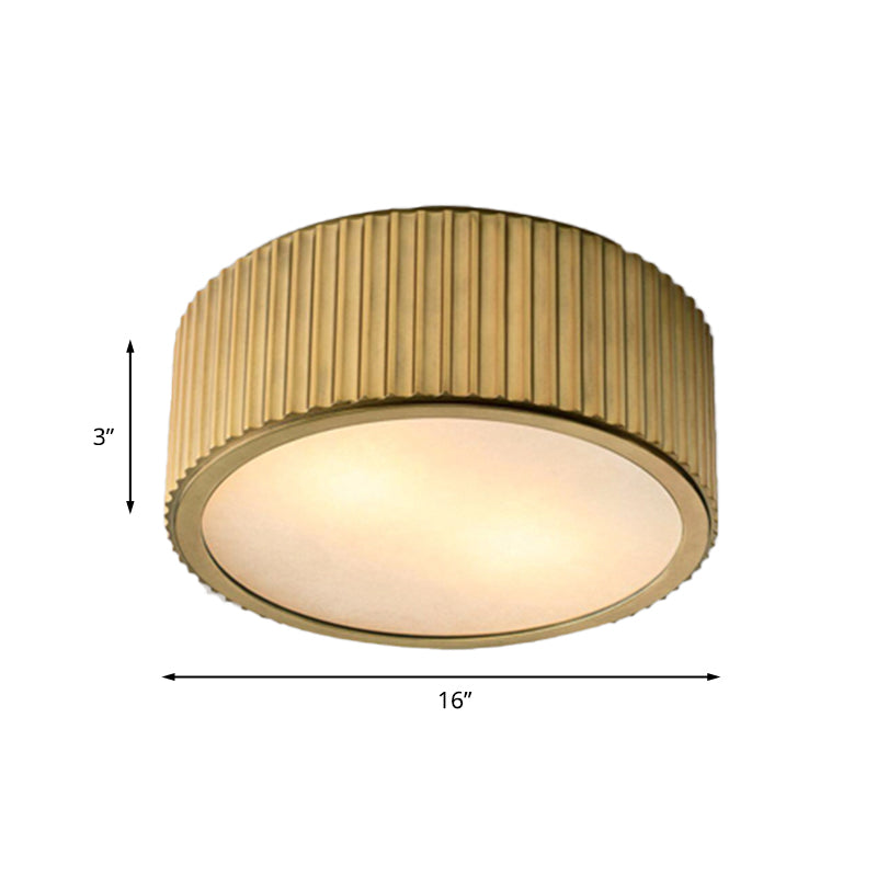 Gold Frosted Glass Ceiling Fixture - 3-Bulb Circular Flush Mount Recessed Lighting - 12"/16" Wide