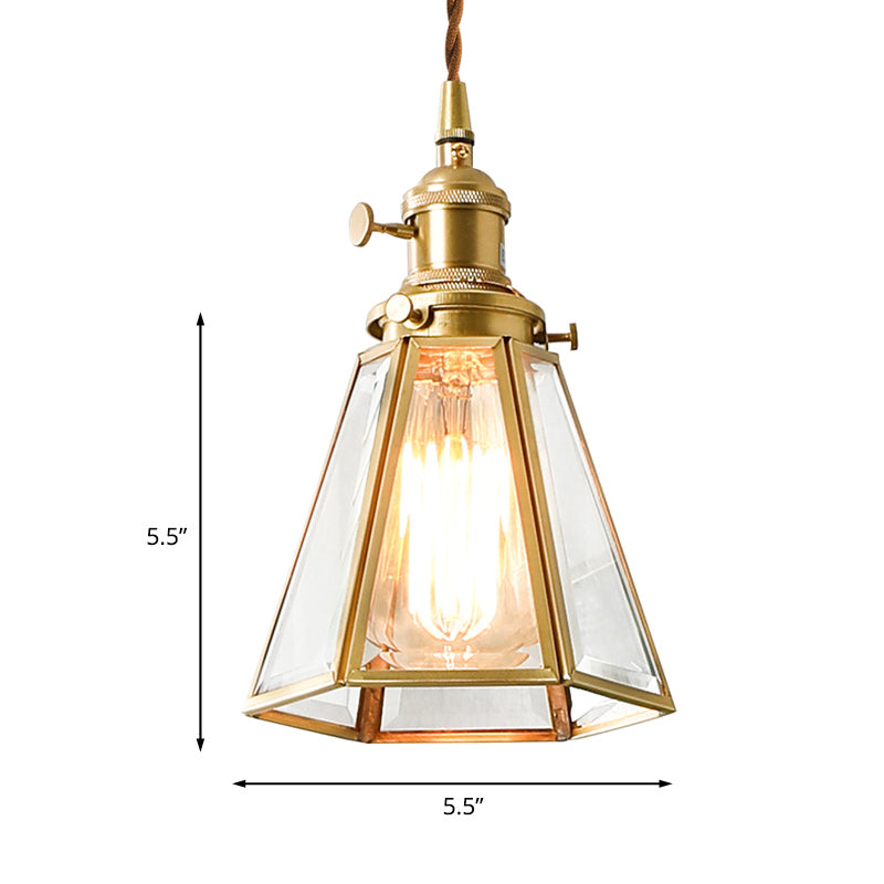 Clear Glass Colonialist Pendant Light Fixture In Gold - Tapered Suspension Lamp With 1 Bulb