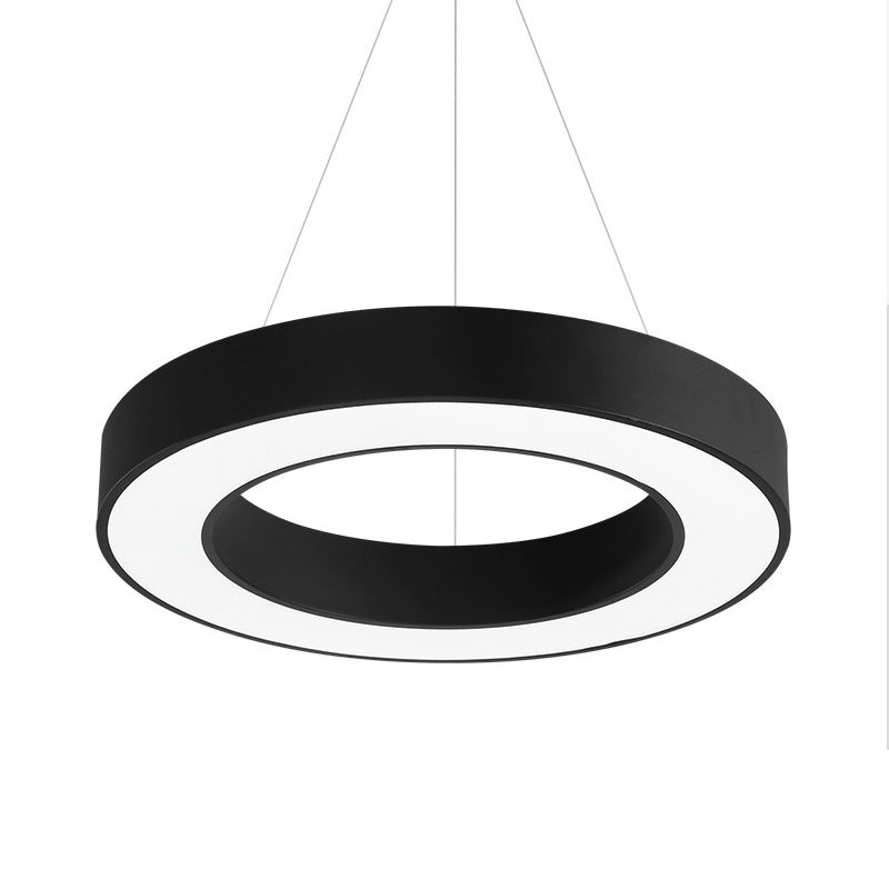 Minimal Black LED Pendant Light for Office - Thick Circle Iron Fixture