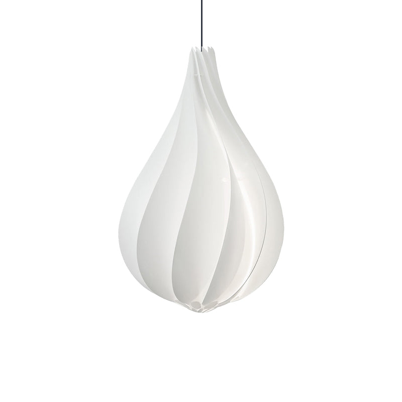 Sleek Ribbed Droplet Pendant LED Light Kit: Modern Acrylic White Hanging Light for Living Room