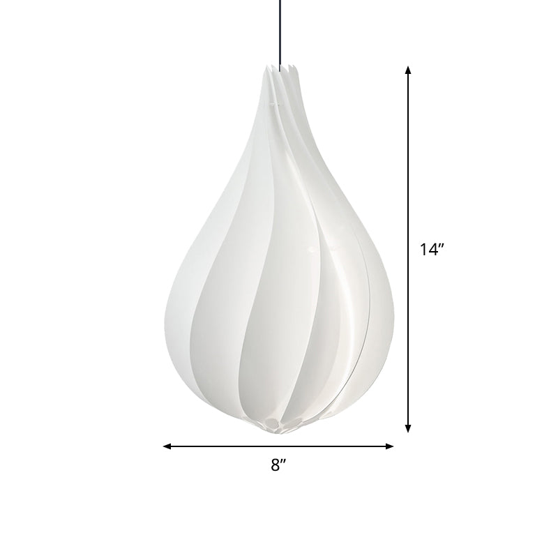 Sleek Ribbed Droplet Pendant LED Light Kit: Modern Acrylic White Hanging Light for Living Room