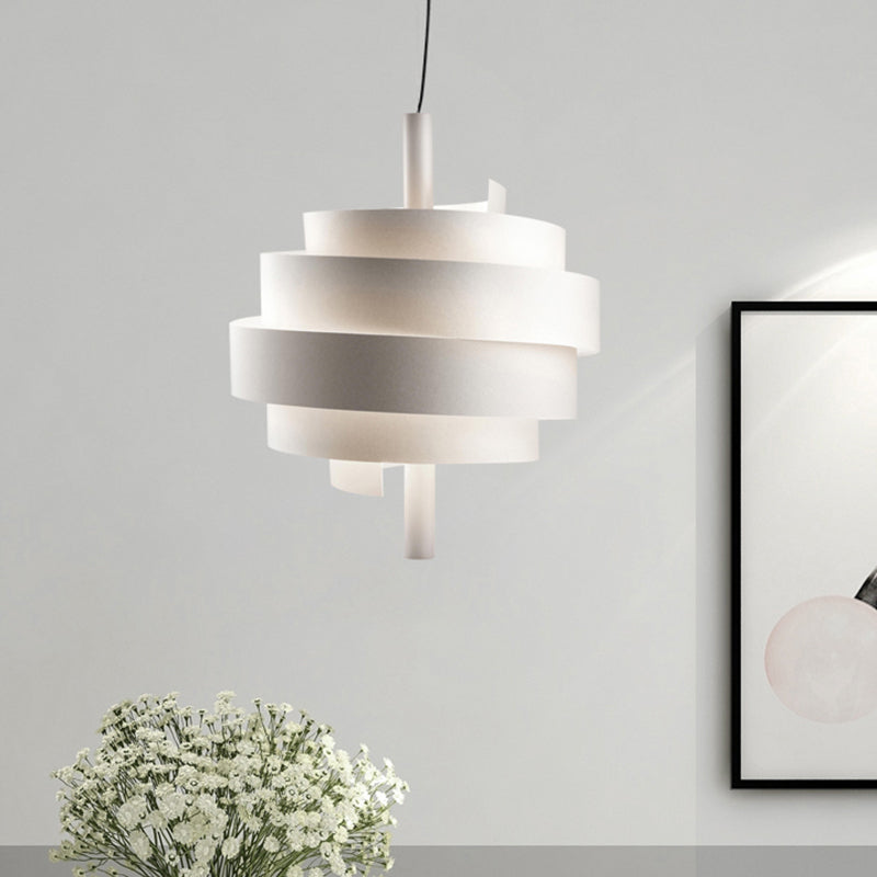 Modern Pink/Green/White Twirling Pendant Lamp - Stylish Metallic Hanging Light Fixture for Dining Tables