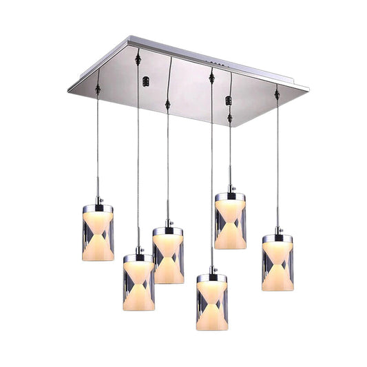 Modern Chrome Led Pendant With 6 Bulbs And Multi Hangings In Warm/White Light