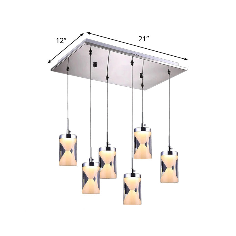 Modern Chrome Led Pendant With 6 Bulbs And Multi Hangings In Warm/White Light