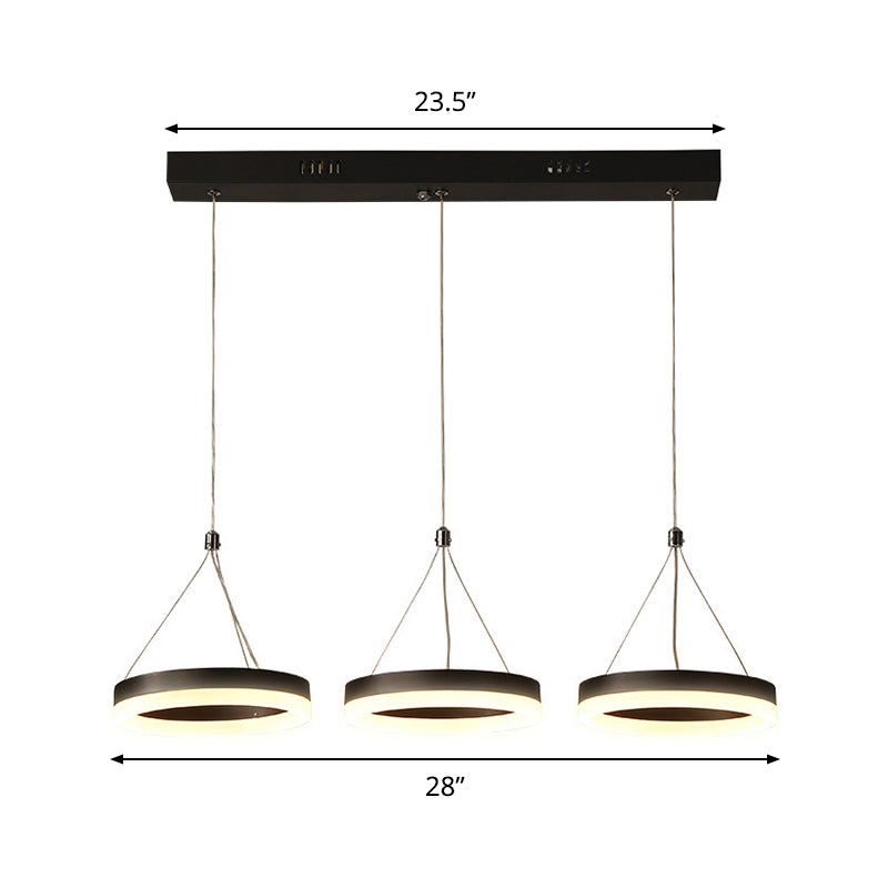 Modern Style Circular Acrylic Pendant With 3 Black Led Multi Lights - Ceiling Hanging Fixture
