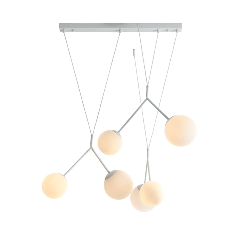 Opaline Matte Glass Multi-Pendant Hanging Light - Modern 6 Lights - White Intertwined Design with Orb Shade