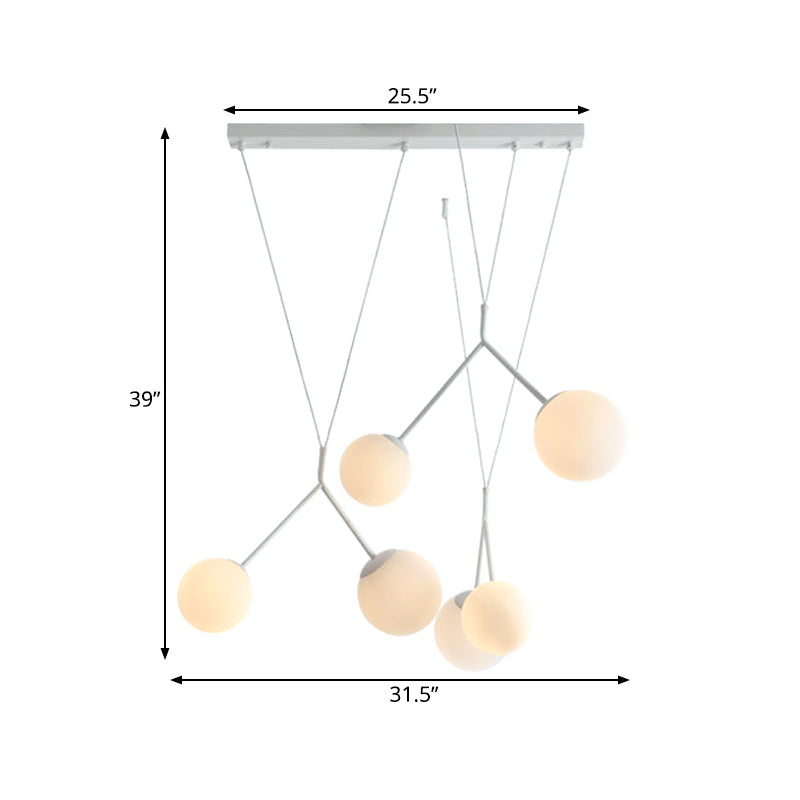Opaline Matte Glass Multi-Pendant Hanging Light - Modern 6 Lights - White Intertwined Design with Orb Shade