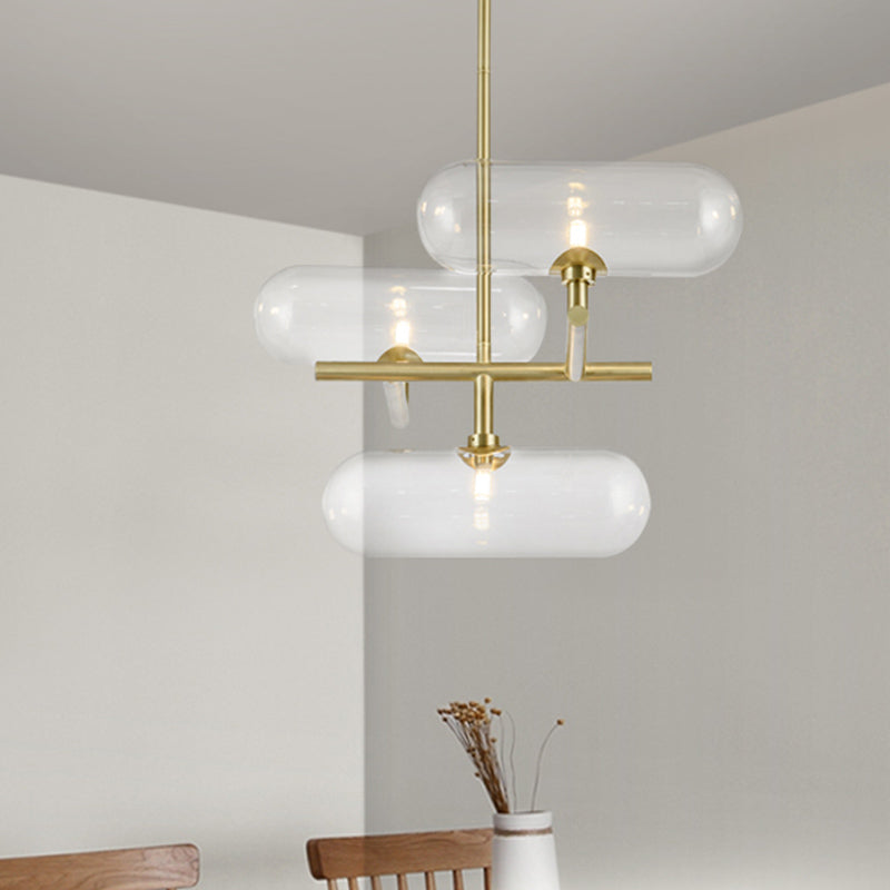 Lustre suspendu moderne en laiton avec abat-jour en verre transparent - Idéal pour les salles à manger