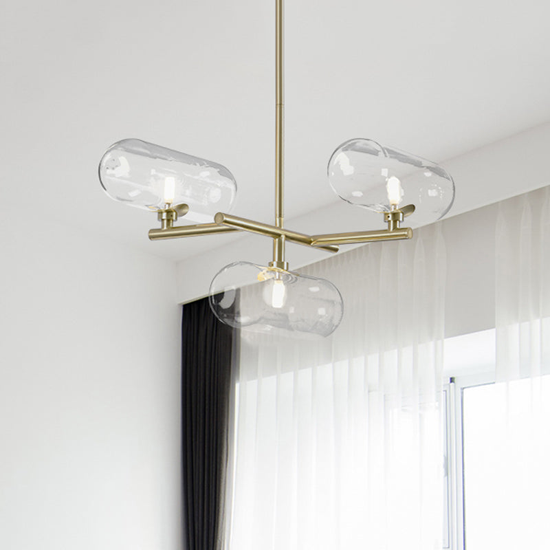 Lustre suspendu moderne en laiton avec abat-jour en verre transparent - Idéal pour les salles à manger