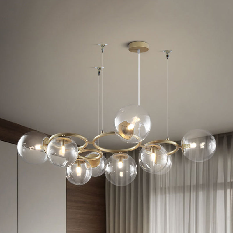 Modern Iron 9-Light Gold Chandelier with Bubble Glass Shades