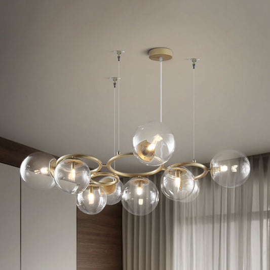 Modern Iron 9-Light Gold Chandelier with Bubble Glass Shades