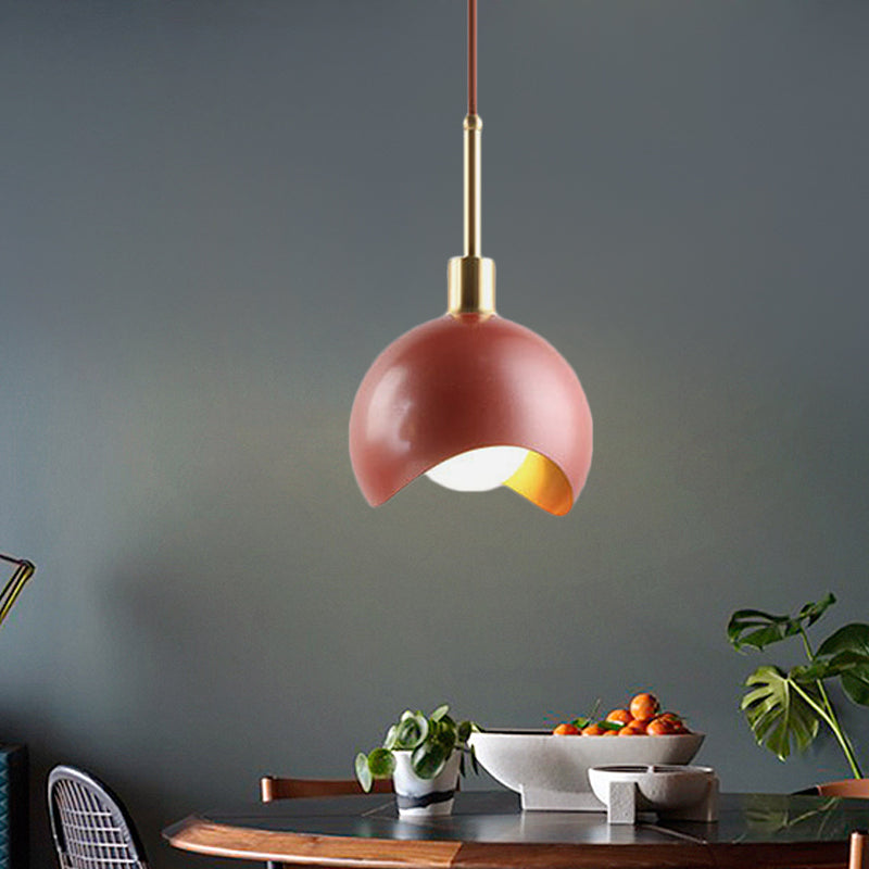 Designer Red Quarter Sphere Pendant Lamp with Waveform Edge and Metal Suspension Light
