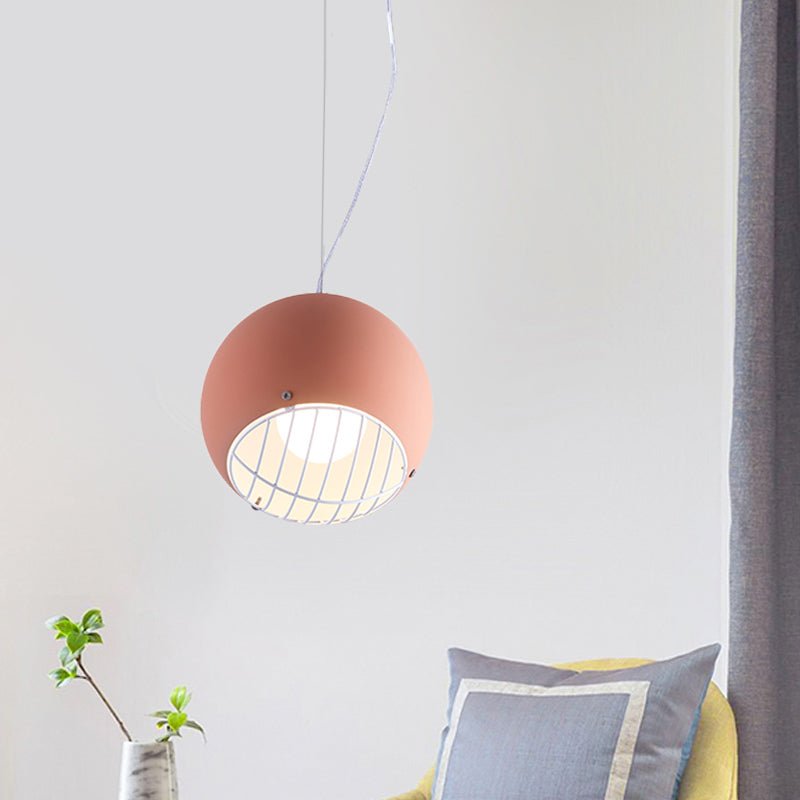 Macaron Mini Dome Pendant Light - Pink Aluminum with Wire Guard Bottom