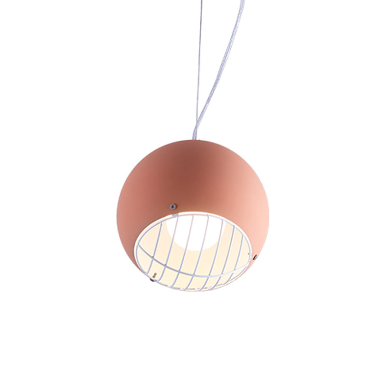 Macaron Mini Dome Pendant Light - Pink Aluminum with Wire Guard Bottom