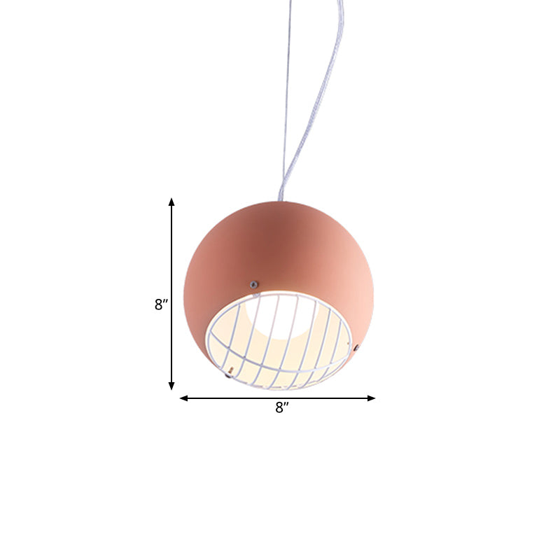 Mini Dome Macaron Pendant Light In Pink With Wire Guard - Aluminum Ceiling Lamp For Bedside