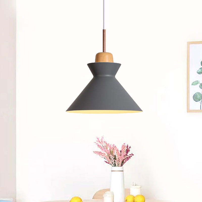 Nordic Funnel Dining Table Pendant - Grey Aluminum with Wood Cork Accent