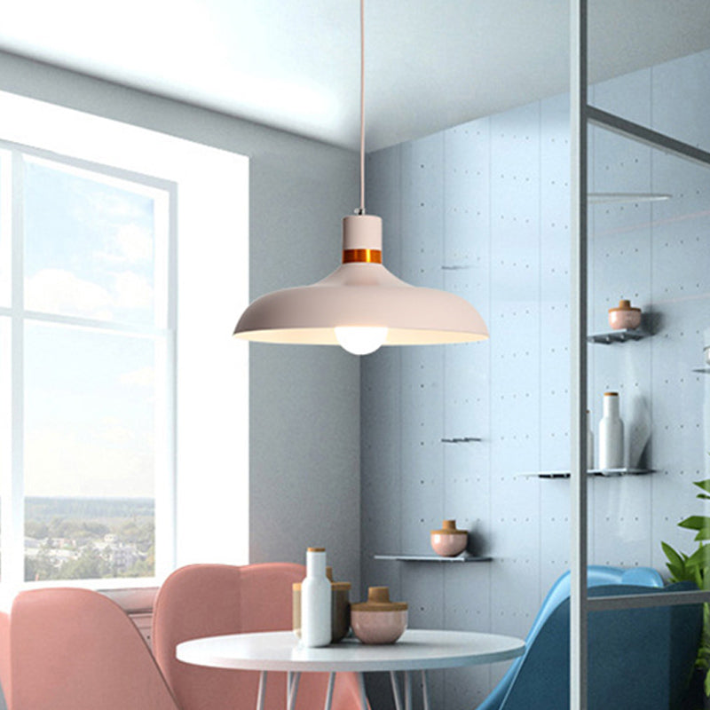 Pink Minimalist 1-Light Aluminum Barn Pendant Light Kit for Dining Table