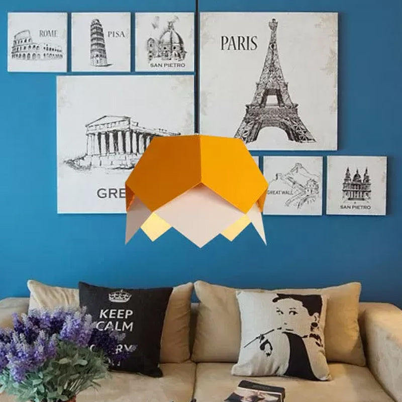 Scalloped Edge Macaron Hanging Light: Layered Iron, Blue/Yellow Pendant Ceiling Light with 1 Bulb