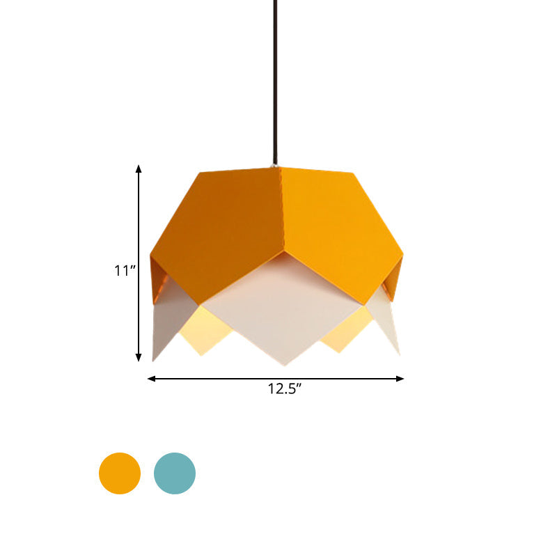 Scalloped Edge Macaron Hanging Light: Layered Iron, Blue/Yellow Pendant Ceiling Light with 1 Bulb