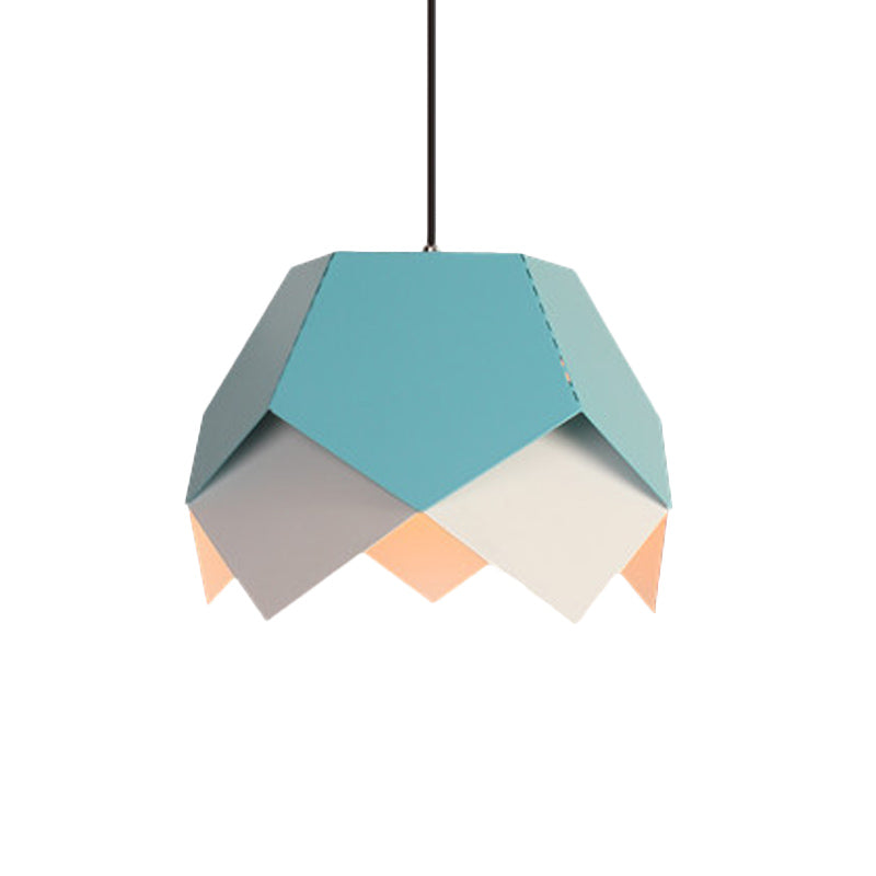 Scalloped Edge Macaron Hanging Light: Layered Iron, Blue/Yellow Pendant Ceiling Light with 1 Bulb