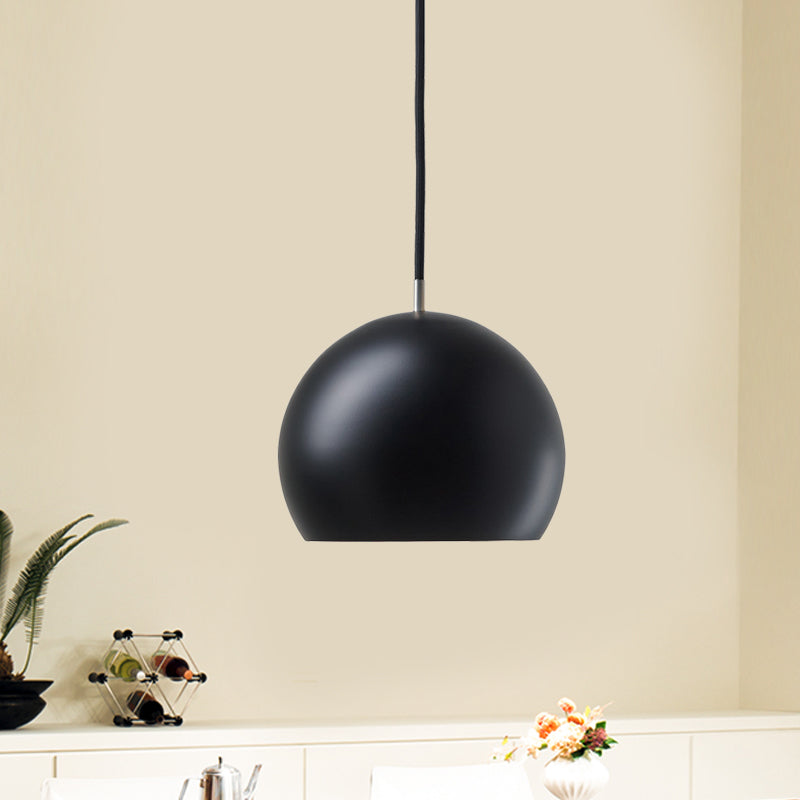 Hemispherical Small Pendant Light: Stylish Metal Single Bulb Hanging Lamp for Bedroom (Black)