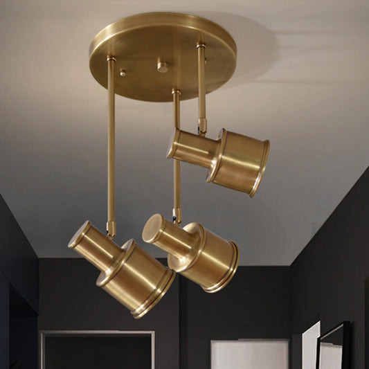 Rotatable Colonial Pendant Light Fixture - Gold Cylindrical Shape 3 Suspended Lights Hallway Cluster