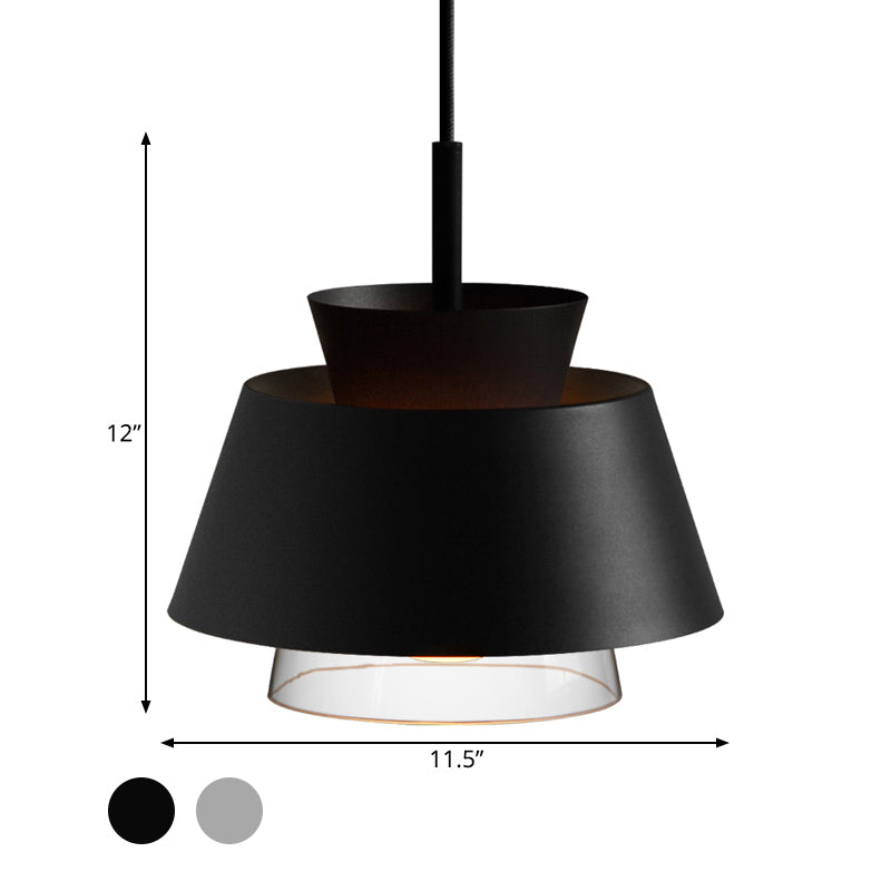 Minimalist 2-Tier Iron Hanging Pendant Light with Transparent Glass Shade - Black/White Ceiling Lamp