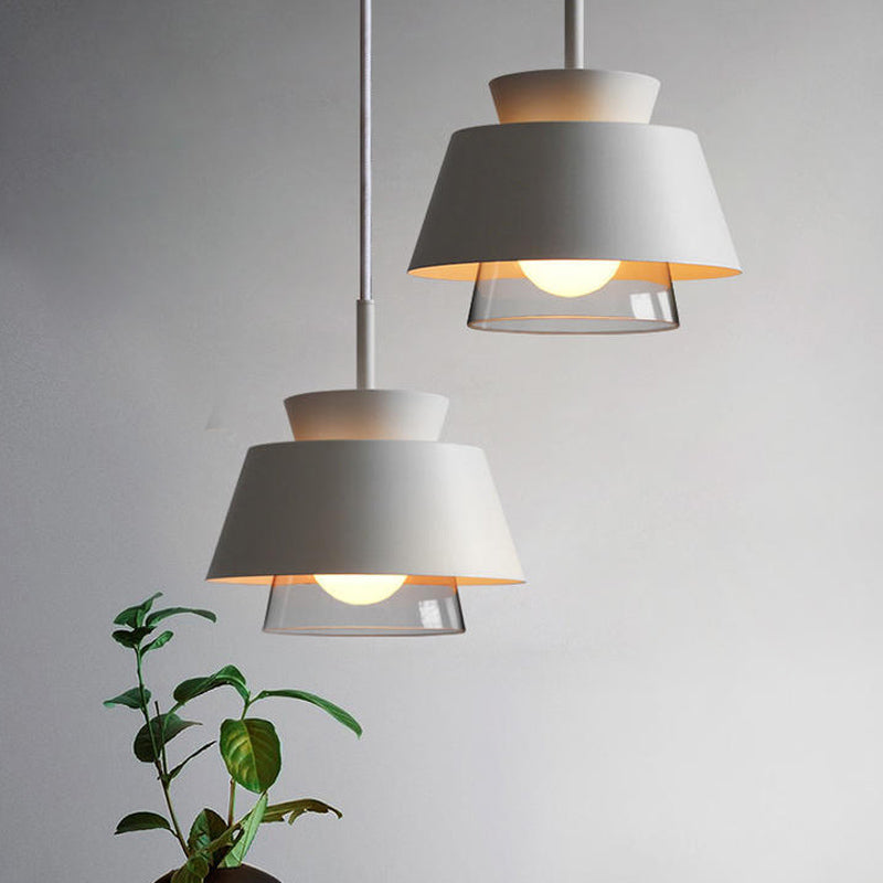 Minimalist 2-Tier Iron Hanging Pendant Light with Transparent Glass Shade - Black/White Ceiling Lamp