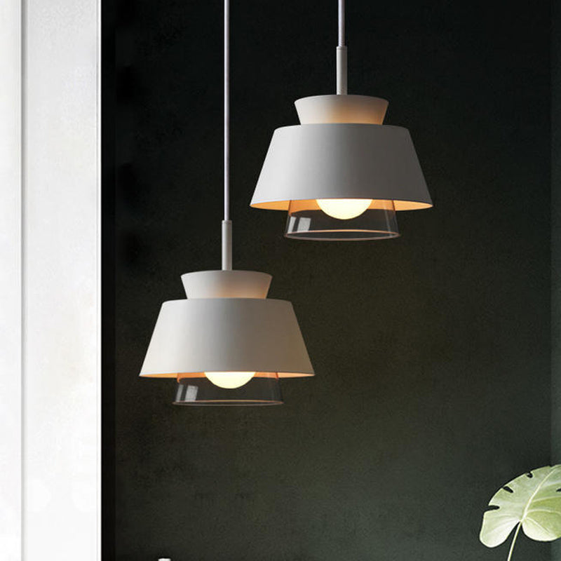 Minimalist 2-Tier Iron Hanging Pendant Light with Transparent Glass Shade - Black/White Ceiling Lamp