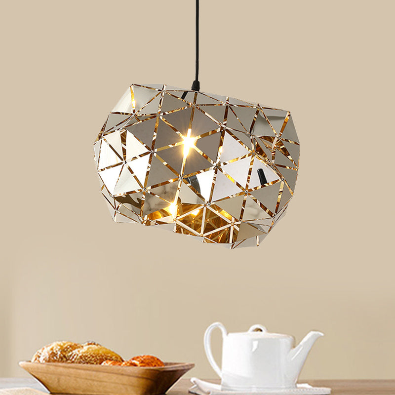 Stainless Steel Laser Cut Panel Pendant - Modern 1-Light Silver Hanging Light Fixture, 10"/14" Width
