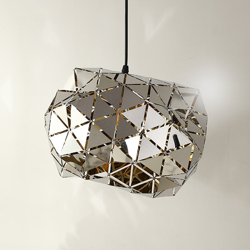 Stainless Steel Laser Cut Panel Pendant - Modern 1-Light Silver Hanging Light Fixture, 10"/14" Width