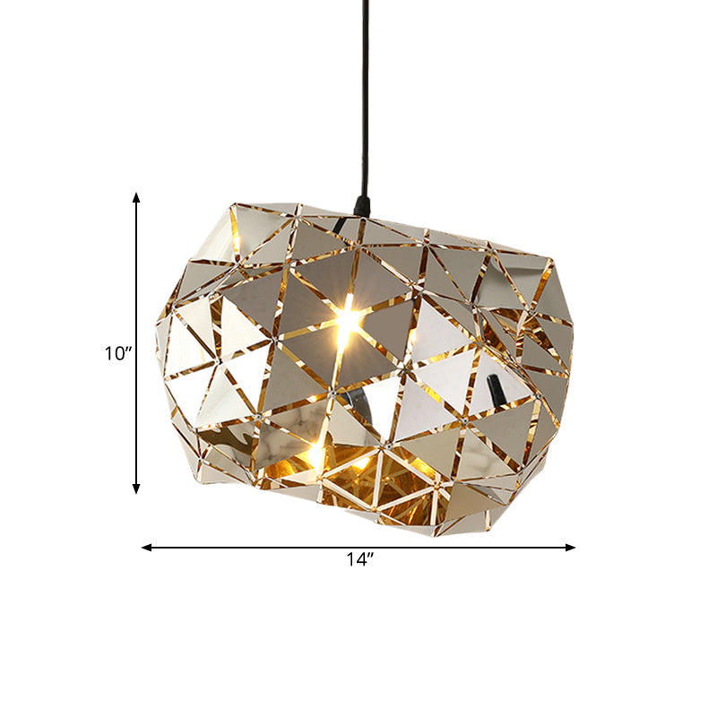 Modern Stainless Steel Laser Cut Panel Pendant - 1-Light Silver Hanging Light Fixture 10/14 Width