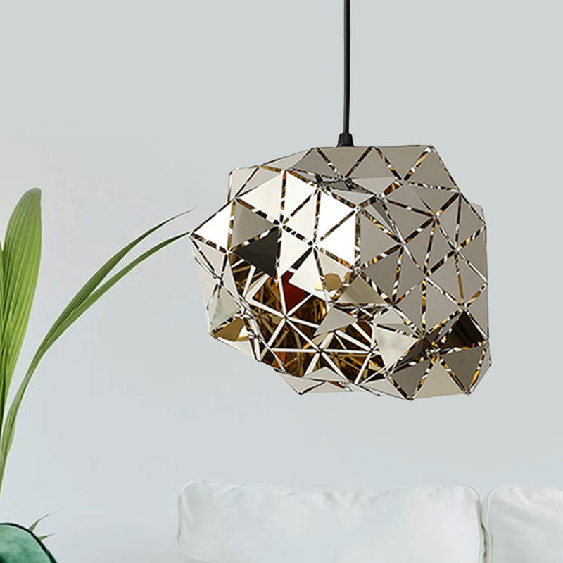 Stainless Steel Laser Cut Panel Pendant - Modern 1-Light Silver Hanging Light Fixture, 10"/14" Width