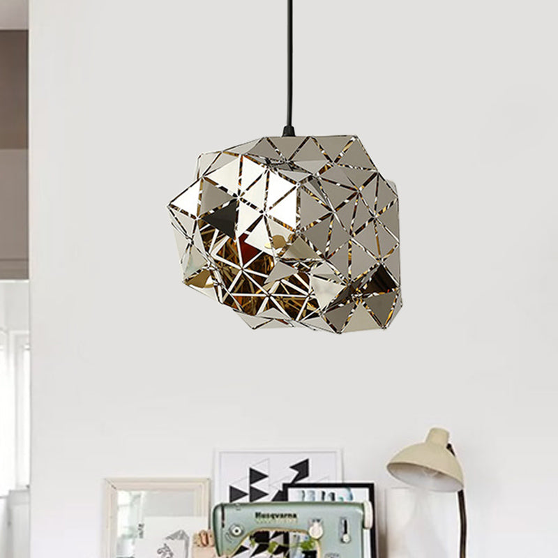 Modern Stainless Steel Laser Cut Panel Pendant - 1-Light Silver Hanging Light Fixture 10/14 Width