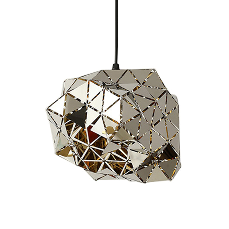 Modern Stainless Steel Laser Cut Panel Pendant - 1-Light Silver Hanging Light Fixture 10/14 Width