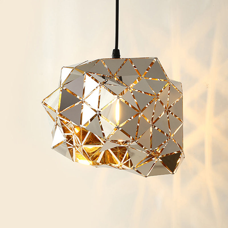 Stainless Steel Laser Cut Panel Pendant - Modern 1-Light Silver Hanging Light Fixture, 10"/14" Width
