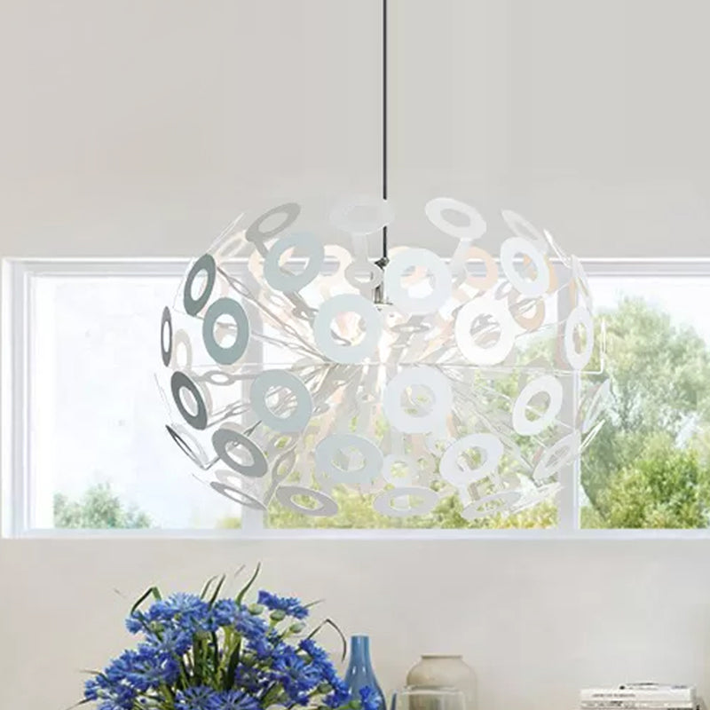 Stylish Aluminum Pendant Ceiling Light in White with Peacock Feather Element, 18"/21.5" Width