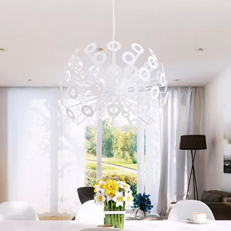 Stylish Aluminum Pendant Ceiling Light in White with Peacock Feather Element, 18"/21.5" Width